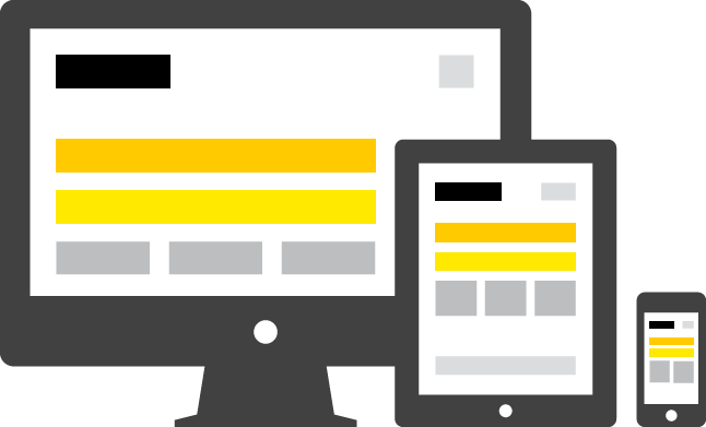 Desktop, Tablet und Smartphone Ansichten symbolisieren Responsivität